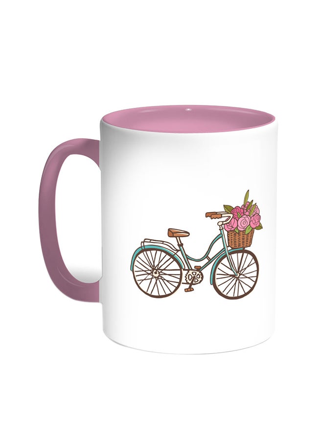 Decalac Bicycle Printed Coffee Mug Pink/White