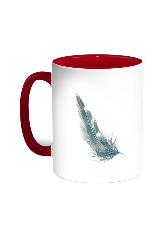 Bird Feather Printed Coffee Mug Red/White