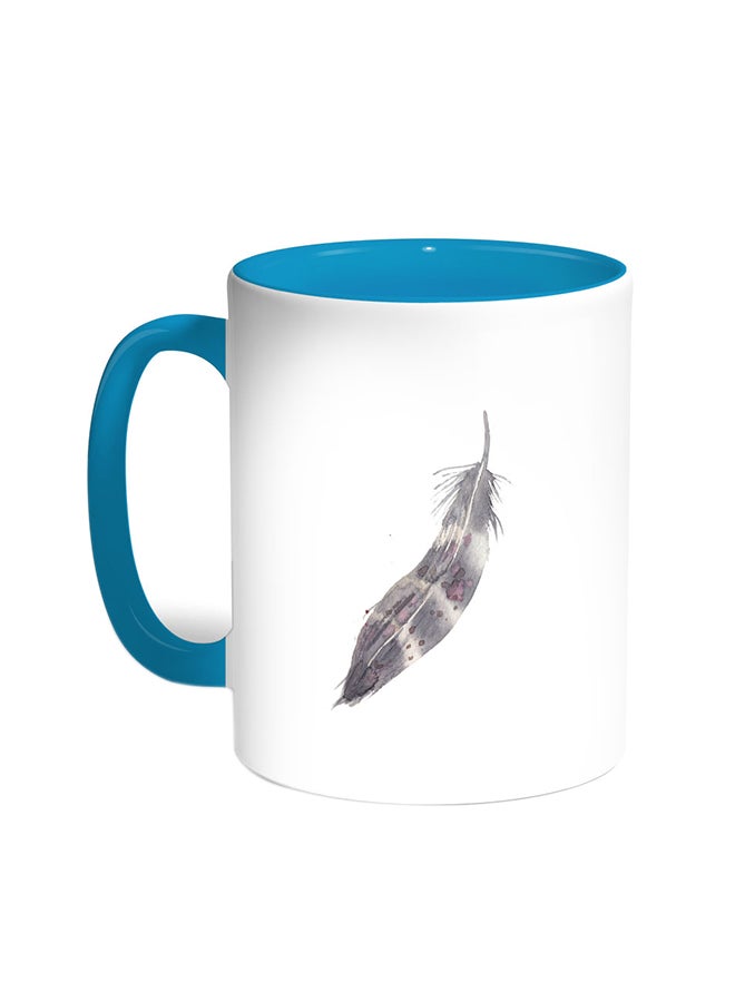 Decalac Bird Feather Printed Coffee Mug Turquoise/White