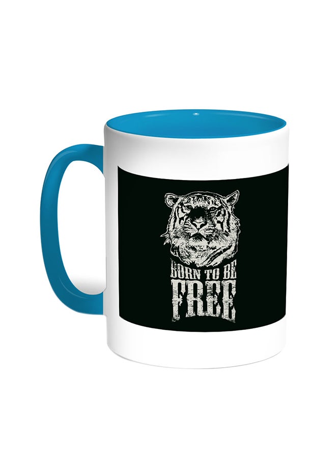 Decalac Born To Be Free Printed Coffee Mug Turquoise/White