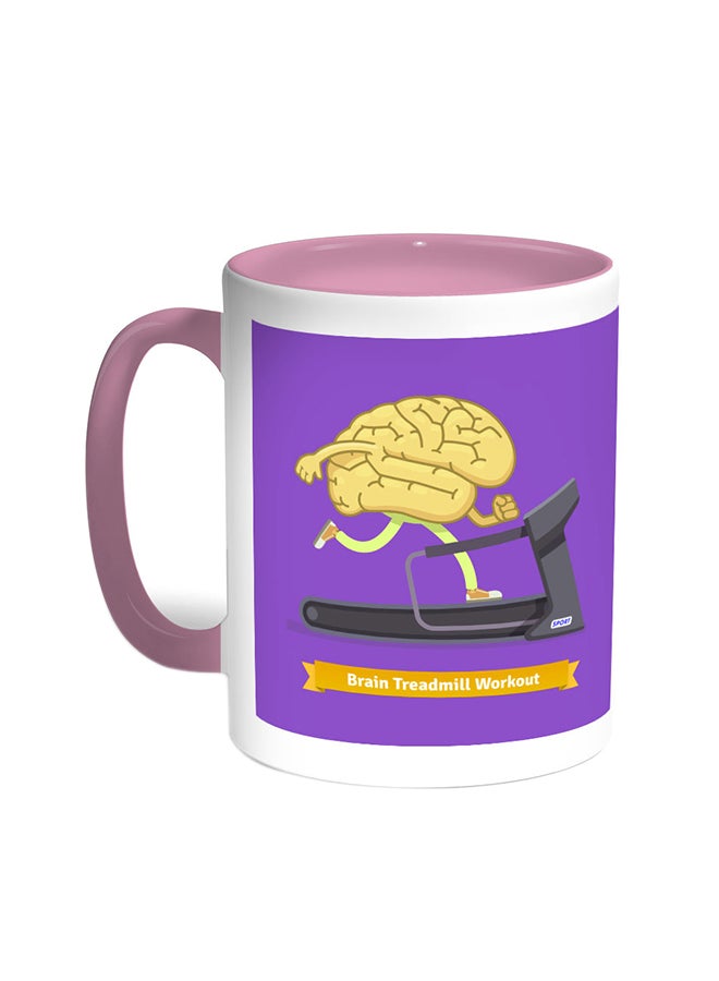 Decalac Brain Treadmill Workout Printed Coffee Mug Pink/White 