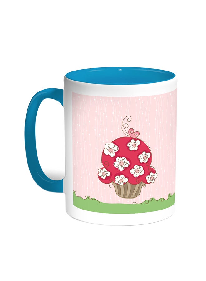 قدح قهوة - كعكة بالزهور تركواز/أبيض