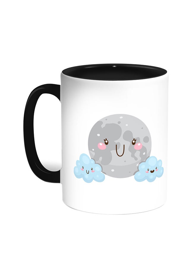 Decalac Cartoon - Moon And Clouds Printed Coffee Mug Black/White 