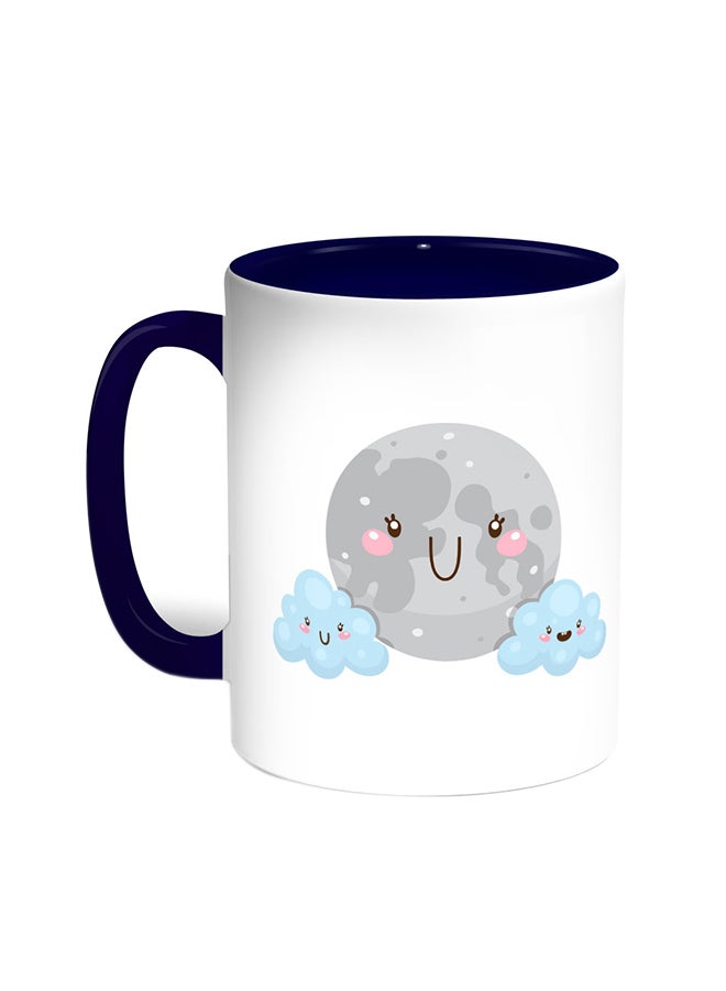Decalac Cartoon - Moon And Clouds Printed Coffee Mug Blue/White 