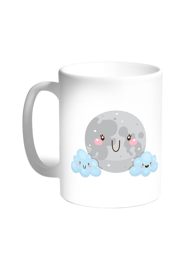 ديكالاك قدح قهوة - رسم كرتوني للقمر والغيوم أبيض