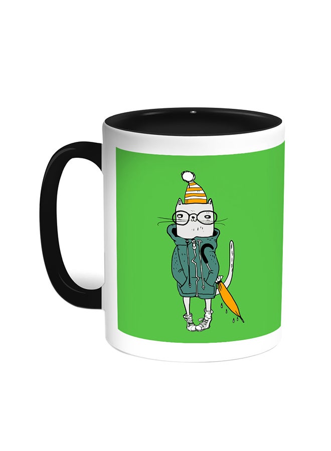 Cartoon Drawing - Cat Printed Coffee Mug Black/White