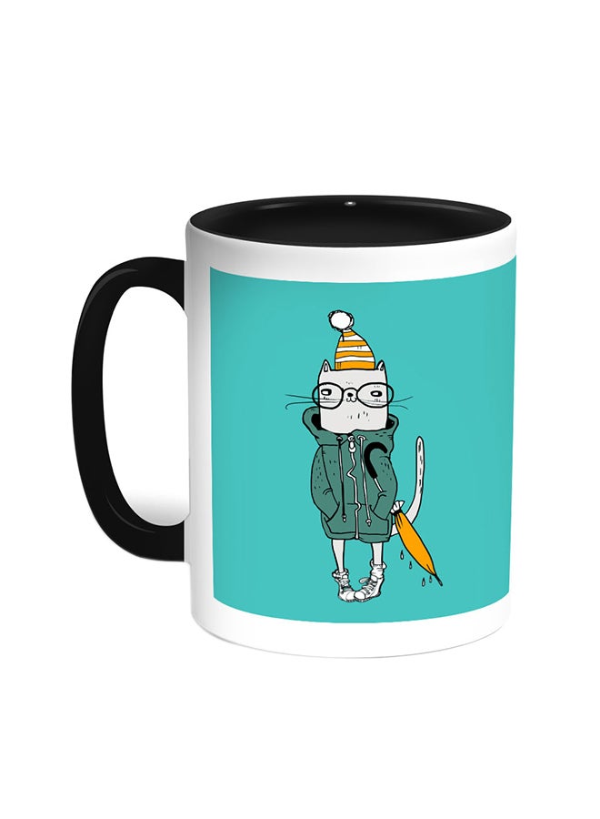 Cartoon Drawing - Cat Printed Coffee Mug Black/White
