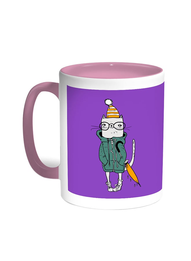 ديكالاك قدح قهوة - رسم كرتوني لقطة وردي/أبيض