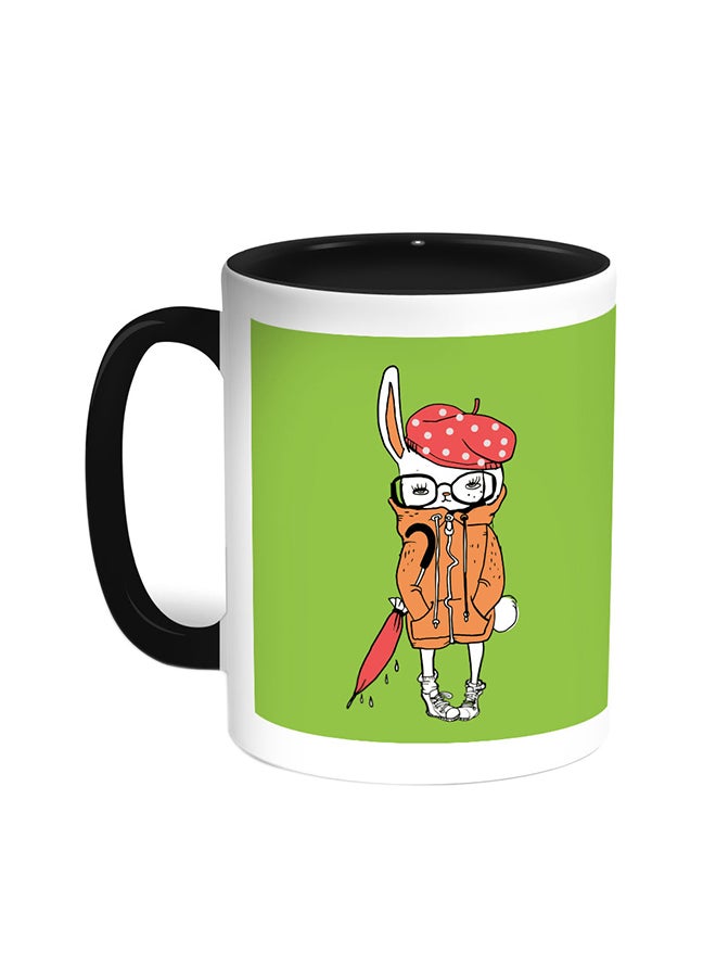 Decalac Cartoon Drawing - Rabbit Printed Coffee Mug Black/White