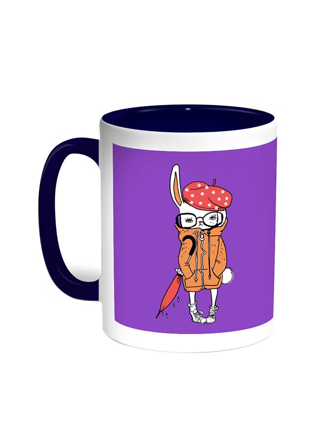 Decalac Cartoon Drawing - Rabbit Printed Coffee Mug Blue/White