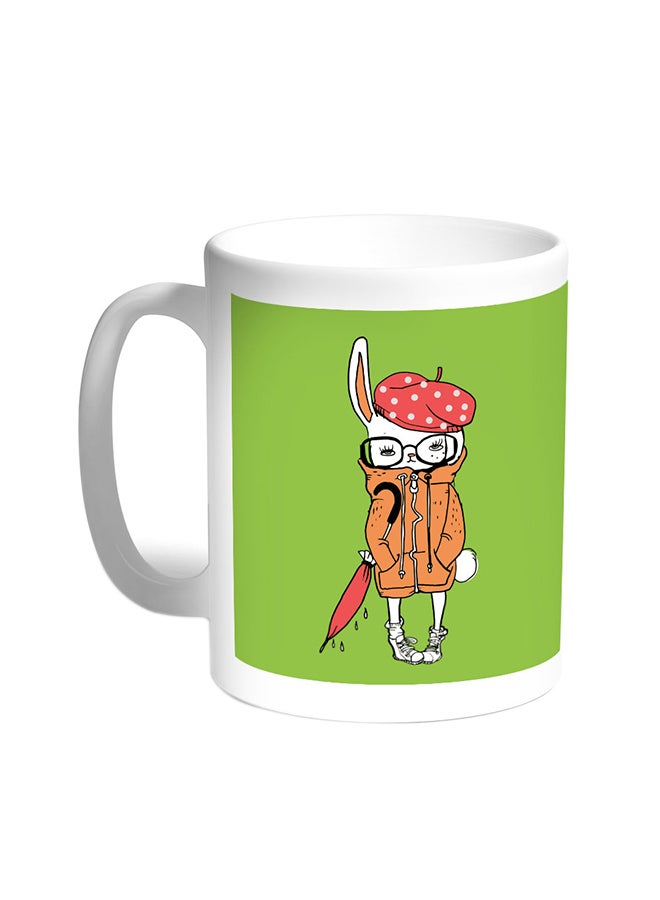 Decalac Cartoon Drawing - Rabbit Printed Coffee Mug White