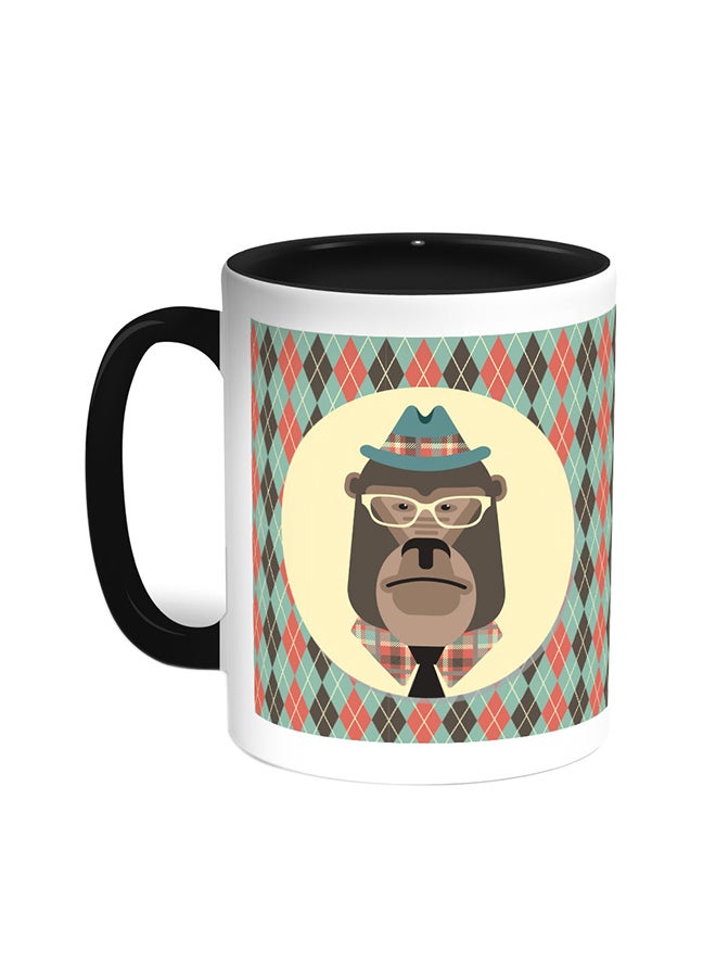 Decalac Cartoon Drawings - Monkey Printed Coffee Mug Black/White 