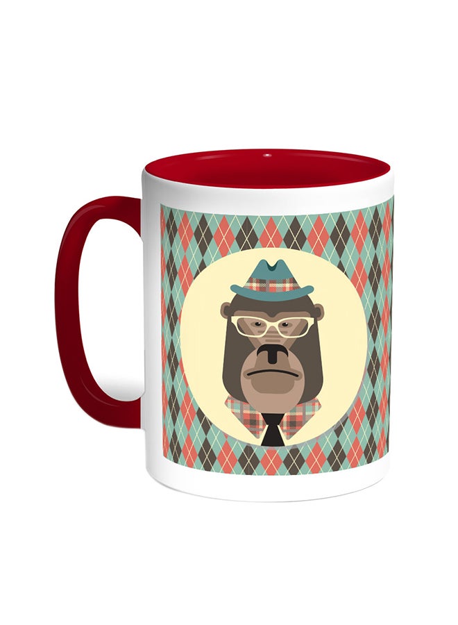Cartoon Drawings - Monkey Printed Coffee Mug Red/White