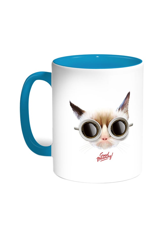 Decalac Cat Shape Printed Coffee Mug Turquoise/White