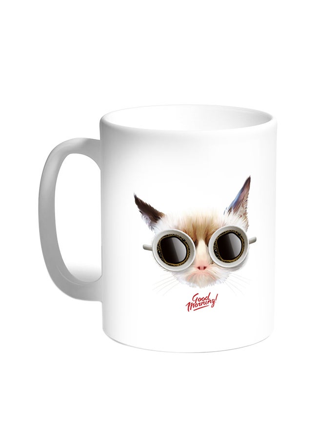 Decalac Cat Shape Printed Coffee Mug White