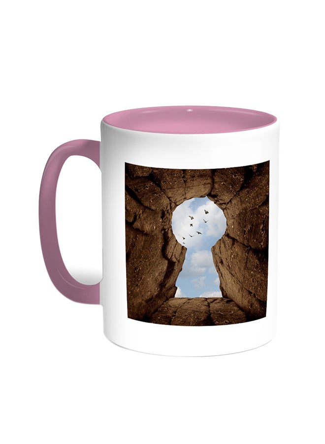 قدح قهوة - مفتاح الكهف وردي/أبيض