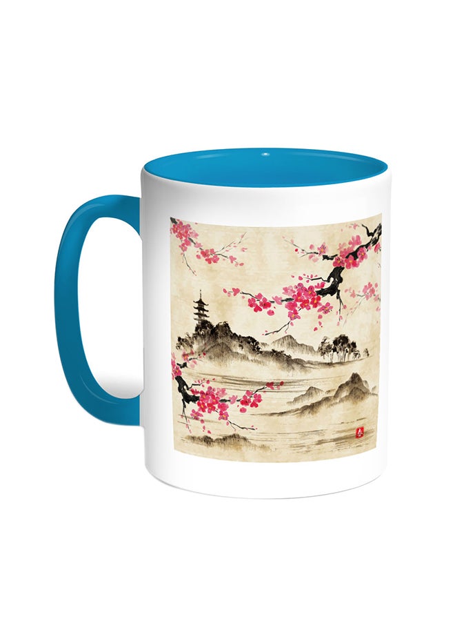 Decalac China's Countryside Printed Coffee Mug Turquoise/White