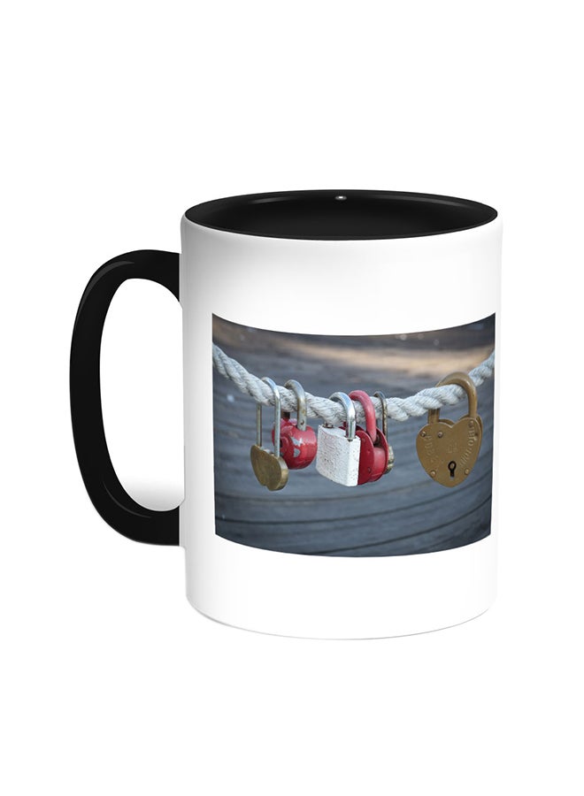 Closed Locks Printed Coffee Mug Black/White