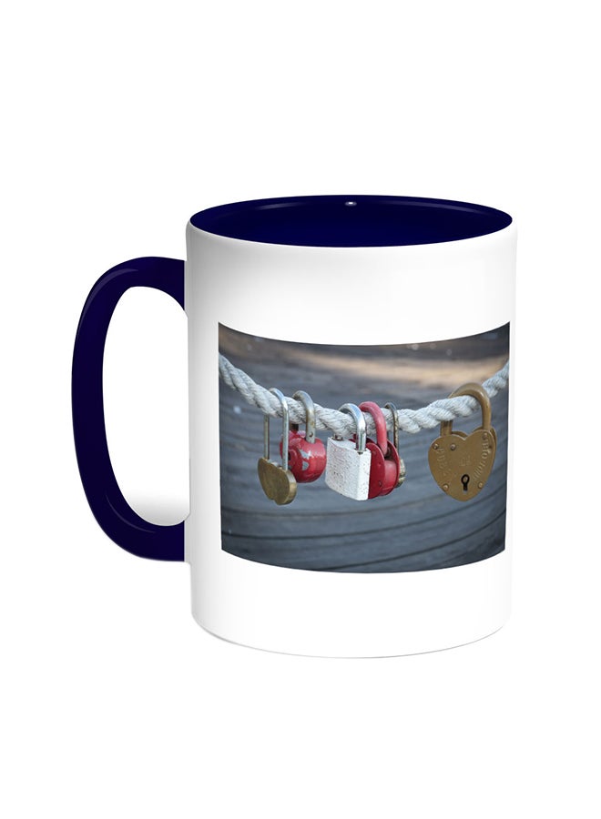 Decalac Closed Locks Printed Coffee Mug Blue/White