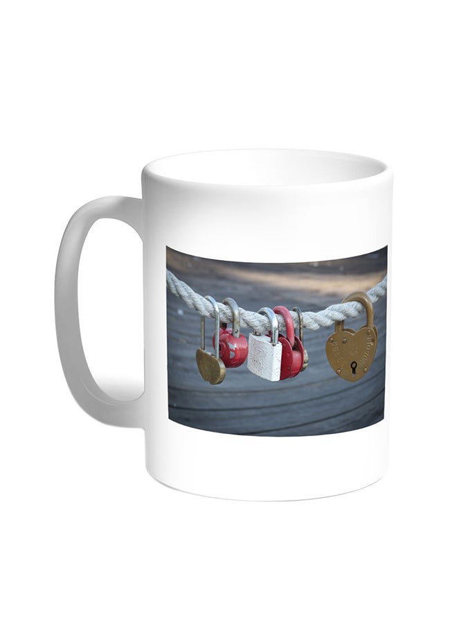 Closed Locks Printed Coffee Mug White