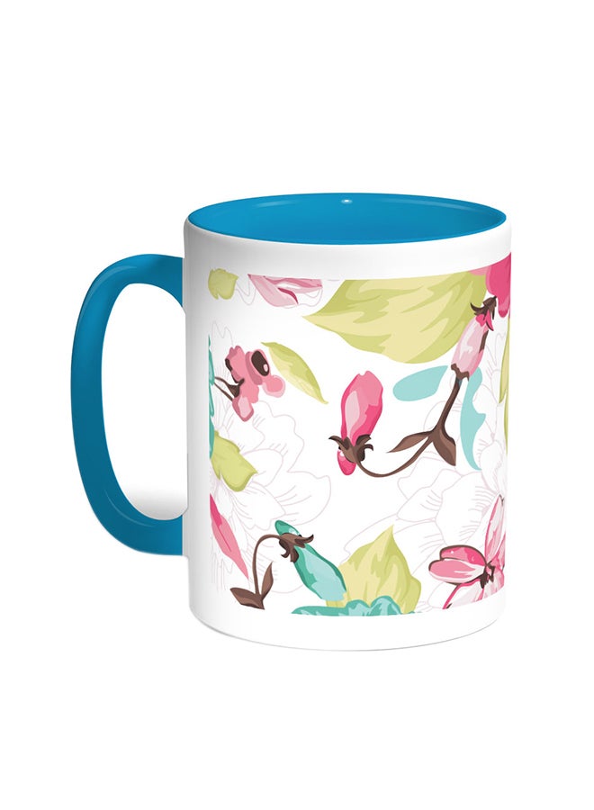 قدح قهوة - زهور ملونة تركواز/أبيض