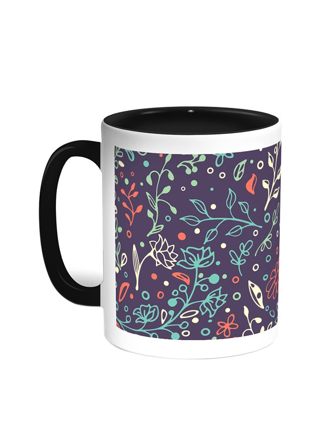 قدح قهوة - زخرفة أوراق الشجر أسود/ أبيض