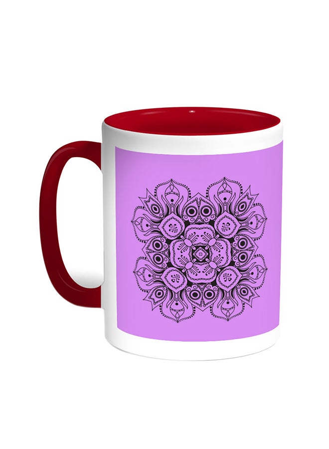 قدح قهوة - رسومات زخرفية للورود أحمر/أبيض