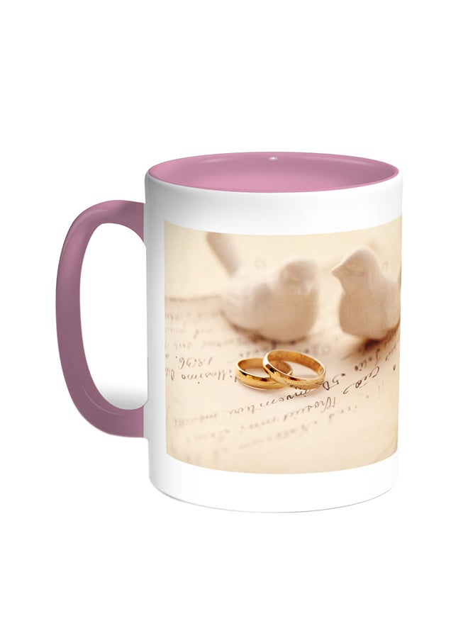 Decalac Engagement Rings Printed Coffee Mug Pink/White 