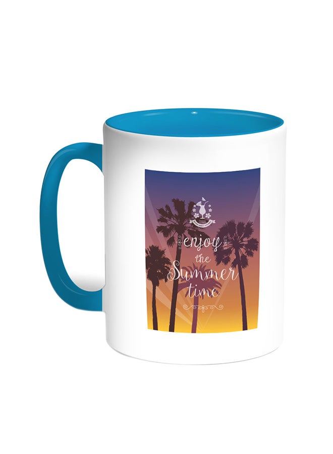 Decalac Enjoy The Summer Time Printed Coffee Mug Turquoise/White
