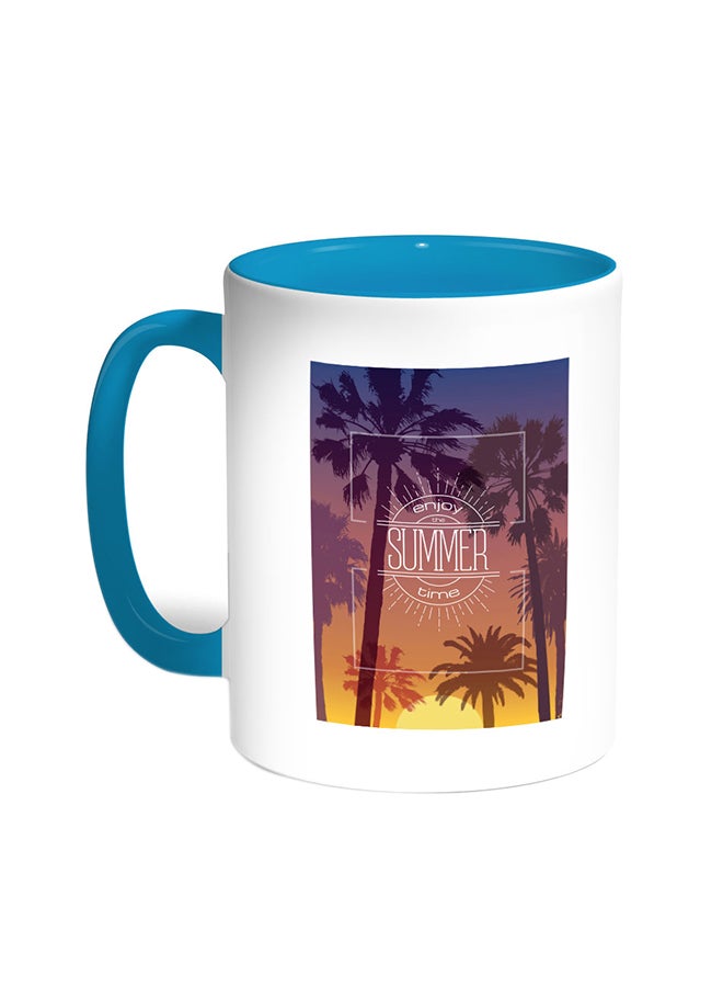 Decalac Enjoy The Summer Time Printed Coffee Mug Turquoise/White
