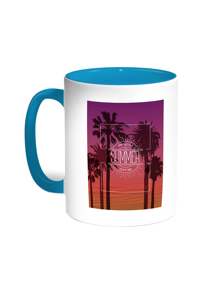 Decalac Enjoy The Summer Time Printed Coffee Mug Turquoise/White