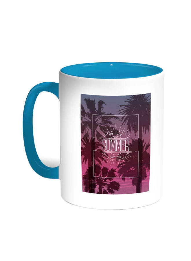 Decalac Enjoy The Summer Time Printed Coffee Mug Turquoise/White
