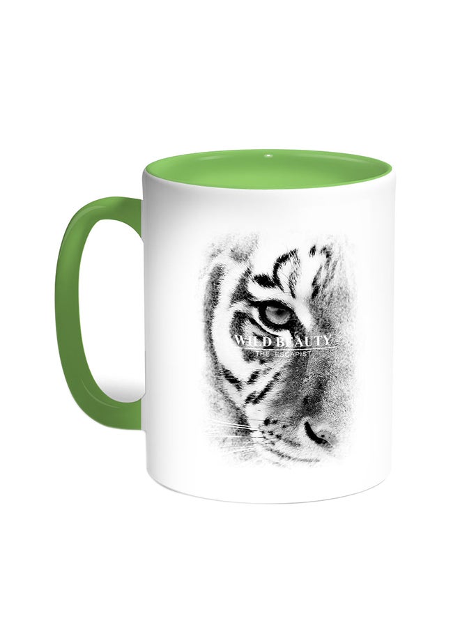 Decalac Face Of A Tiger Printed Coffee Mug Green/White 
