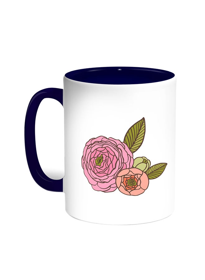 ديكالاك قدح قهوة - رسوم ورود أزرق/ أبيض