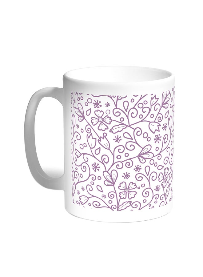 Flowers Motifs Printed Coffee Mug White