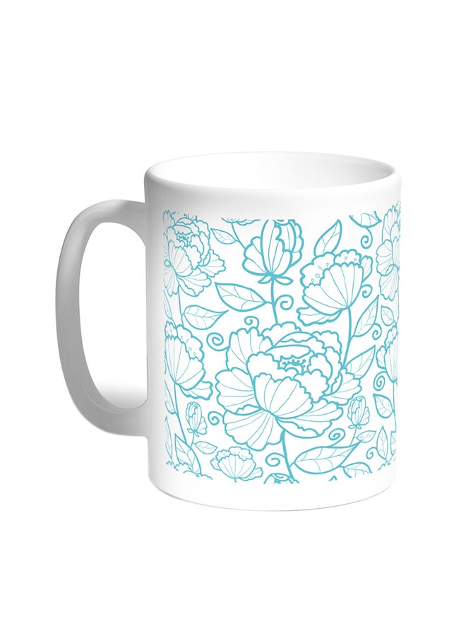 Flowers Motifs Printed Coffee Mug White