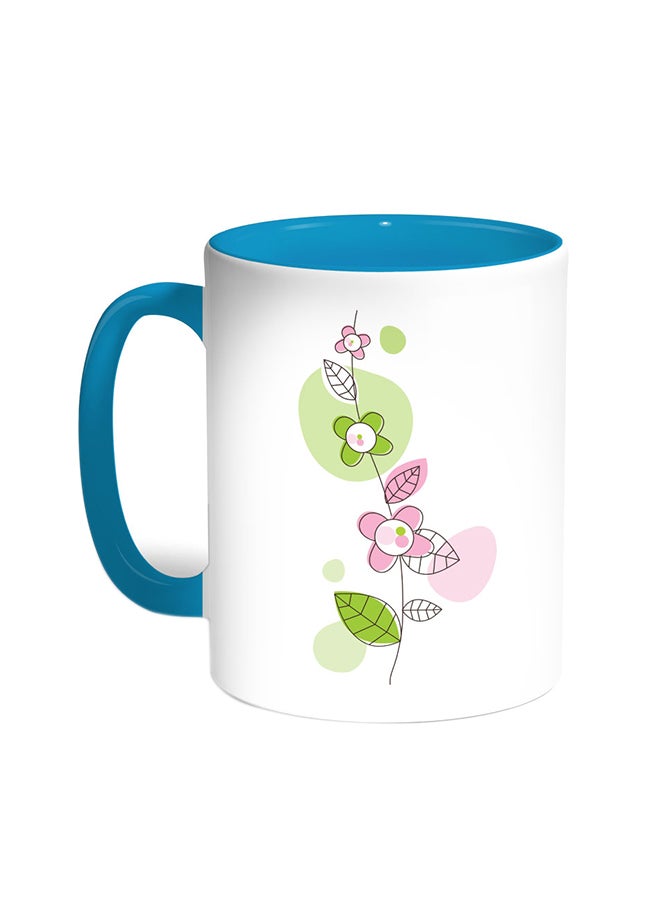 قدح قهوة - زهور تركواز/أبيض