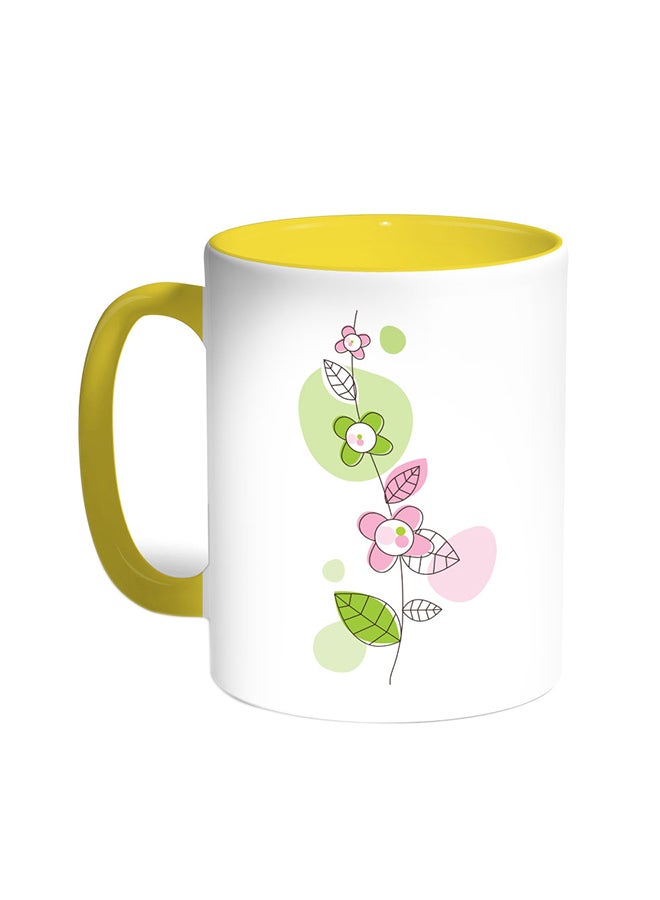 قدح قهوة - زهور أصفر/ابيض