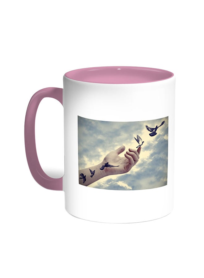 Freedom Of Birds Printed Coffee Mug Pink/White