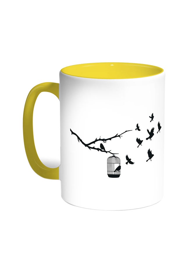 Decalac Freedom Of Birds Printed Coffee Mug Yellow/White