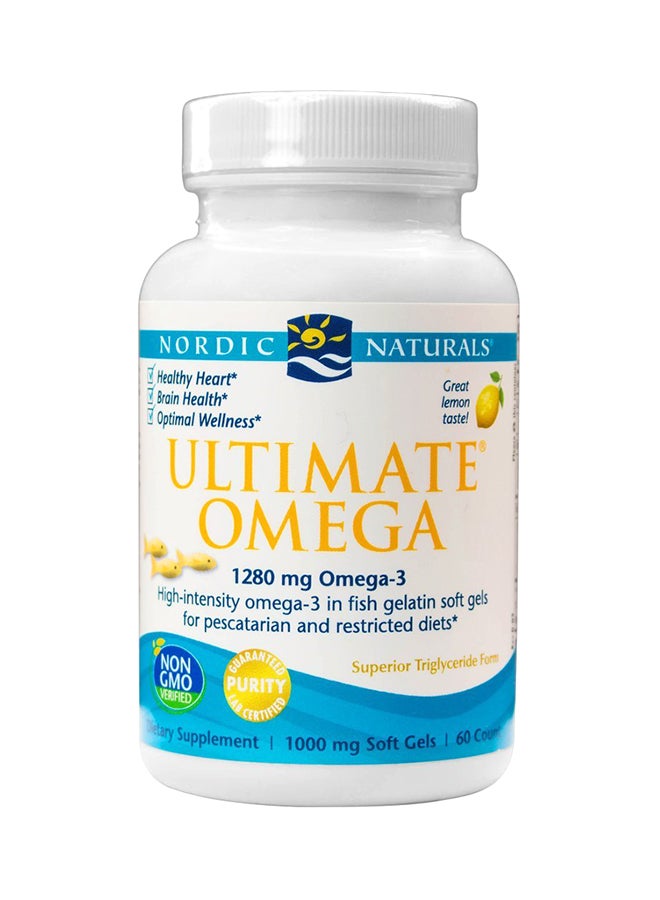 NORDIC NATURALS Ultimate Omega, Lemon, 1,280 mg, 60 Fish Gelatin Soft Gels (640 mg per Soft Gel) 