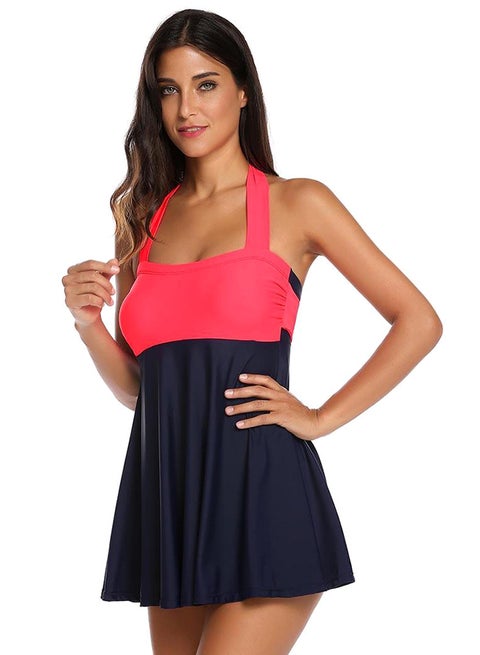 Patchwork Padded One Piece Swimwear Blue/Pink