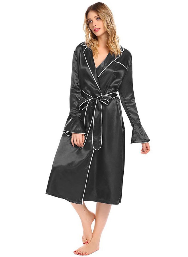 Bell Sleeve Satin Robe Sleepwear Black  - Image 1