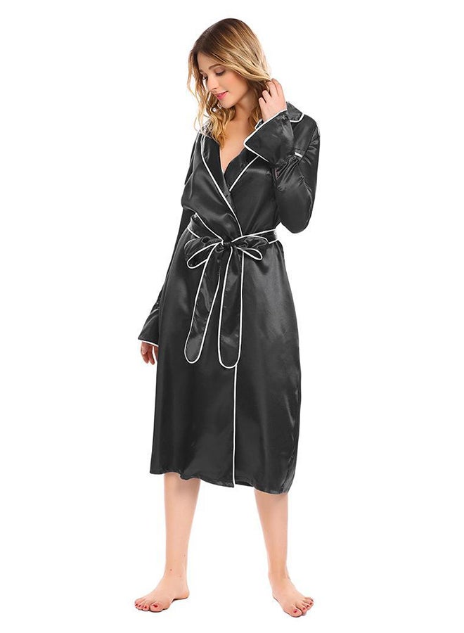 Bell Sleeve Satin Robe Sleepwear Black  - Image 4