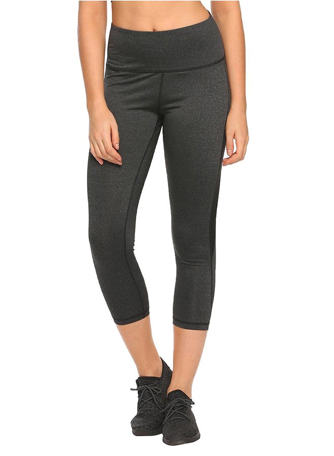 Elastic Waist Stitching Yoga Pants Black  - Image 1