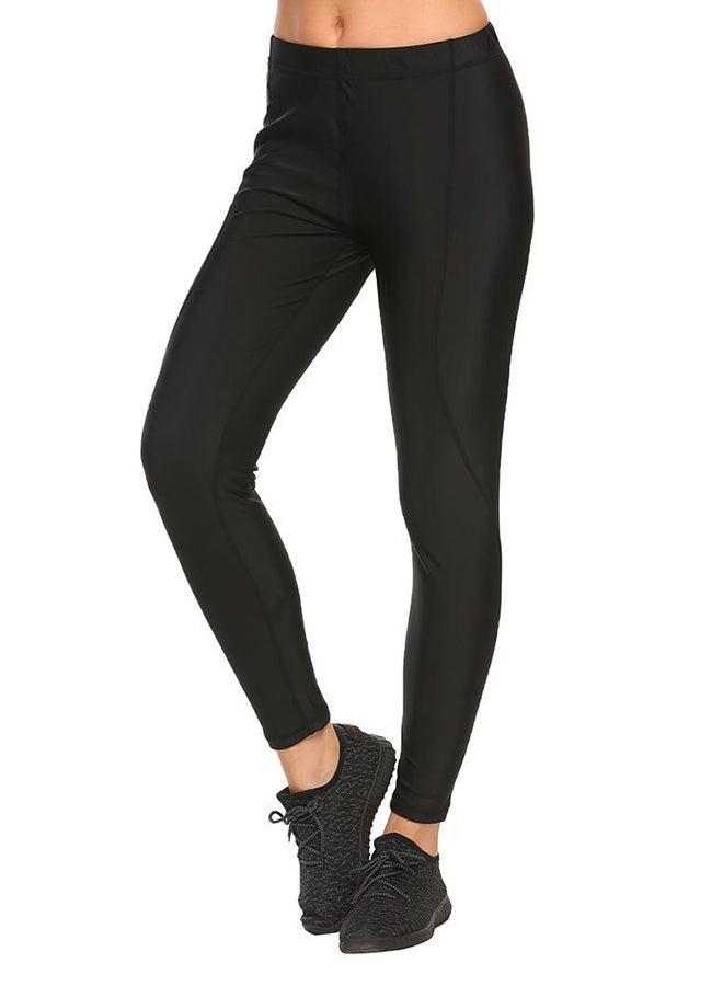 Elasticated Waist Stitching Solid Yoga Pants Black  - Image 1