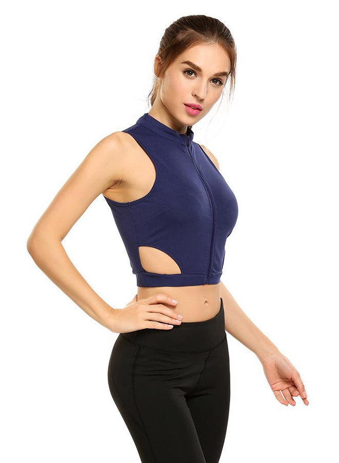 Sleeveless Front Zipper Crop Tank Top Navy  - Image 2