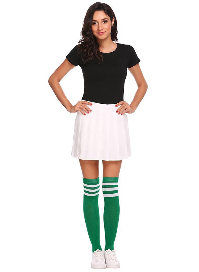 4 Pairs Cotton Three Striped Over Knee High Casual Sport Tube Socks Green
