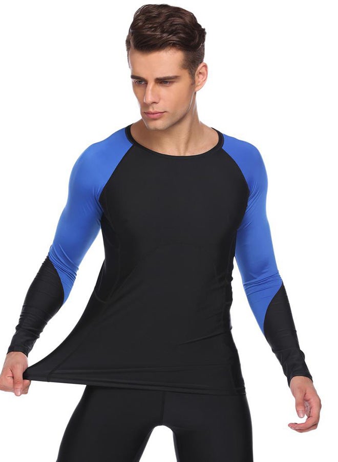 Generic Long Sleeve Compression Shirt Sports Training T Shirt Black/Blue  - Image 1