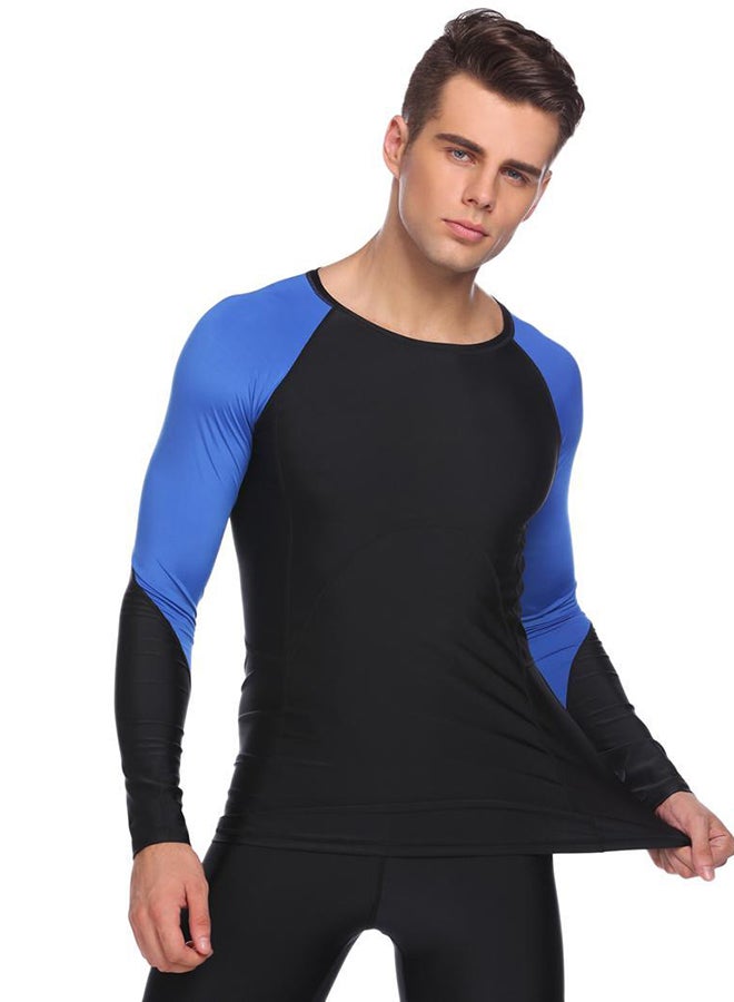Generic Long Sleeve Compression Shirt Sports Training T Shirt Black/Blue  - Image 2
